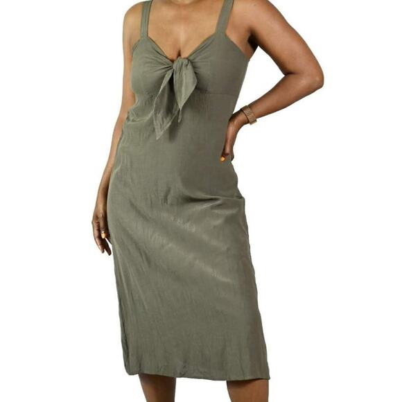 Need Supply Co Dress Green Sundress Olive Army Midi Tie Front Tank Size Medium - Picture 12 of 12